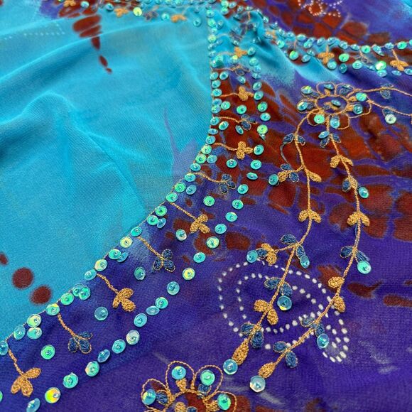Vtg Y2k Beaded Babydoll Fairy Top Women 3X Blue Ethereal Sheer Gypsy Boho Hippie - Picture 8 of 15